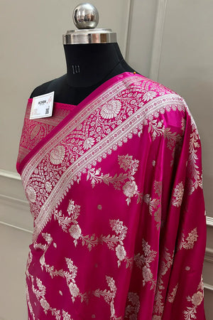Pink Papakipari Katan Silk Banarasi Saree
