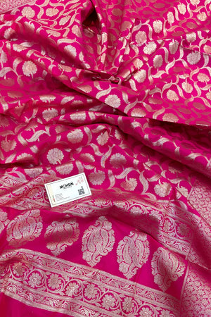 Pink Patti Jaal Katan Silk Banarasi Dupatta