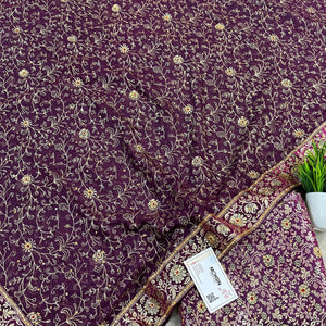 Purple Stone Work Kimkhab Silk Banarasi Gharara