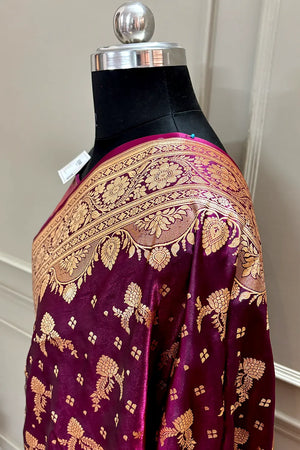 Purple Wine Victory Katan Silk Banarasi Saree