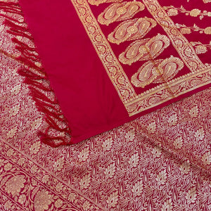 Rani Pink Golden Zari Katan Silk Banarasi Suit