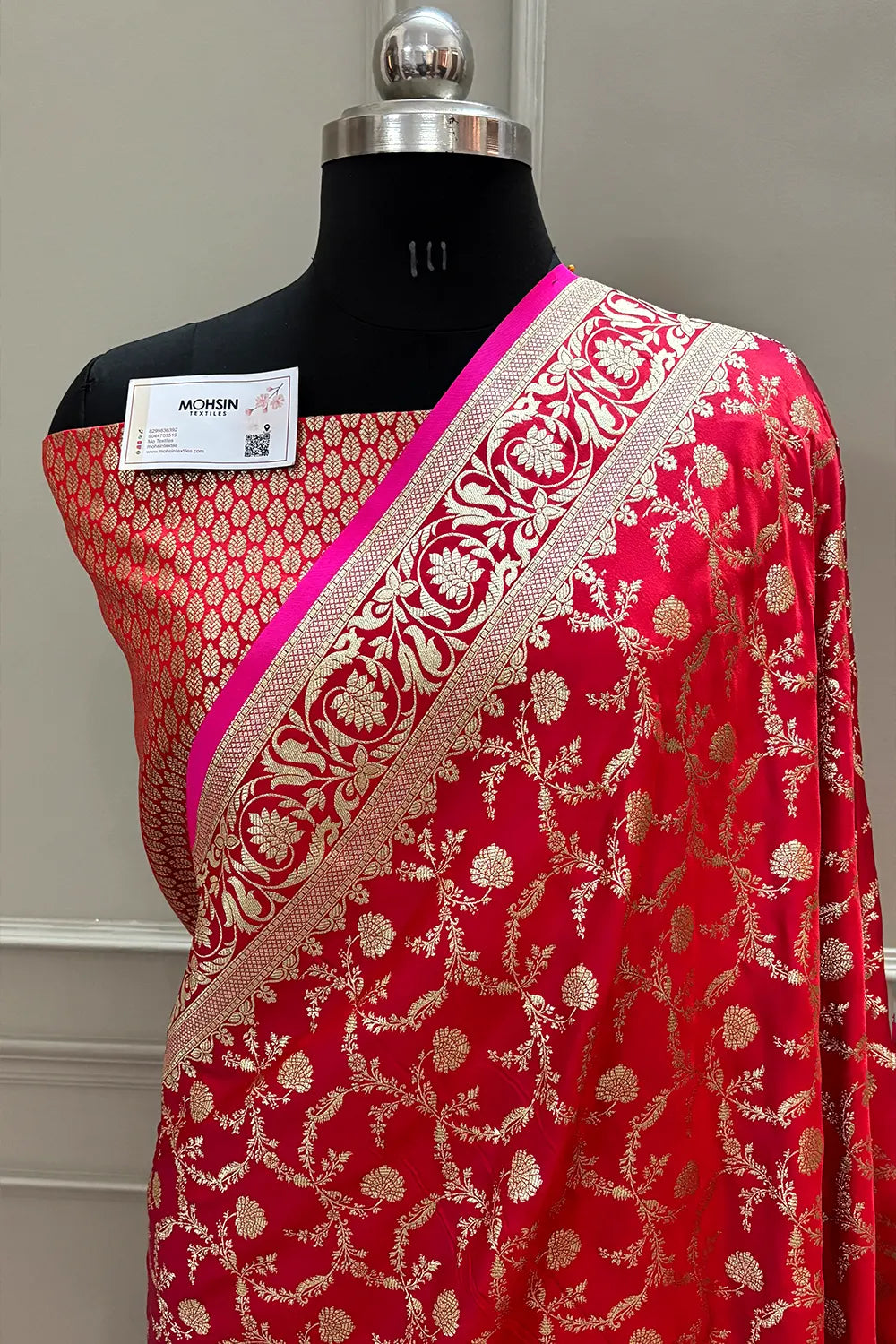 Red Chandramukhi Jaal Katan Silk Banarasi Saree