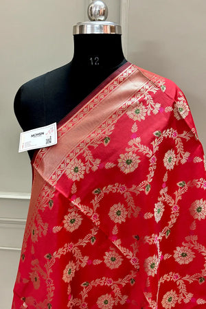 Red Meenakari Satin Silk Banarasi Dupatta