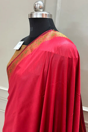 Red Plain Golden Zari Silky Banarasi Saree