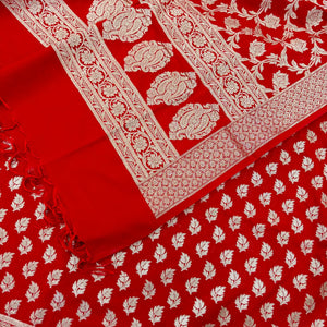 Red Tedhi Patti Katan Silk Banarasi Suit