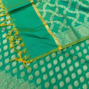 Sea Green Golden Zari Resham Silk Banarasi Suit