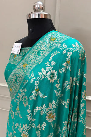 Sea Green Resham Zari Silky Banarasi Saree