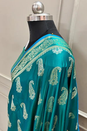 Sea Green Unicorn Buti Katan Silk Banarasi Saree