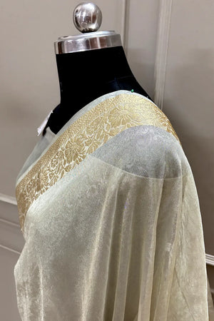 White Ambose Tissue Silk Banarasi Saree
