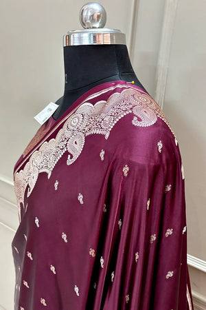 Wine Deepak Buti Katan Silk Banarasi Saree