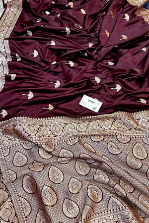 Wine Jellyfish Buti Katan Silk Banarasi Saree