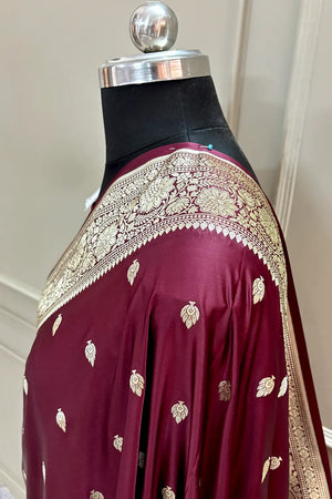 Wine Mario Patti Katan Silk Banarasi Saree