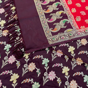Wine and Red Golden Zari Katan Silk Banarasi Saree