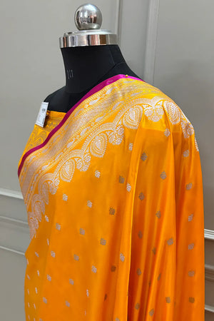 Yellow Jadi Buti Katan Silk Banarasi Saree