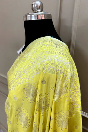 Yellow Spider Jaal Katan Silk Banarasi Saree