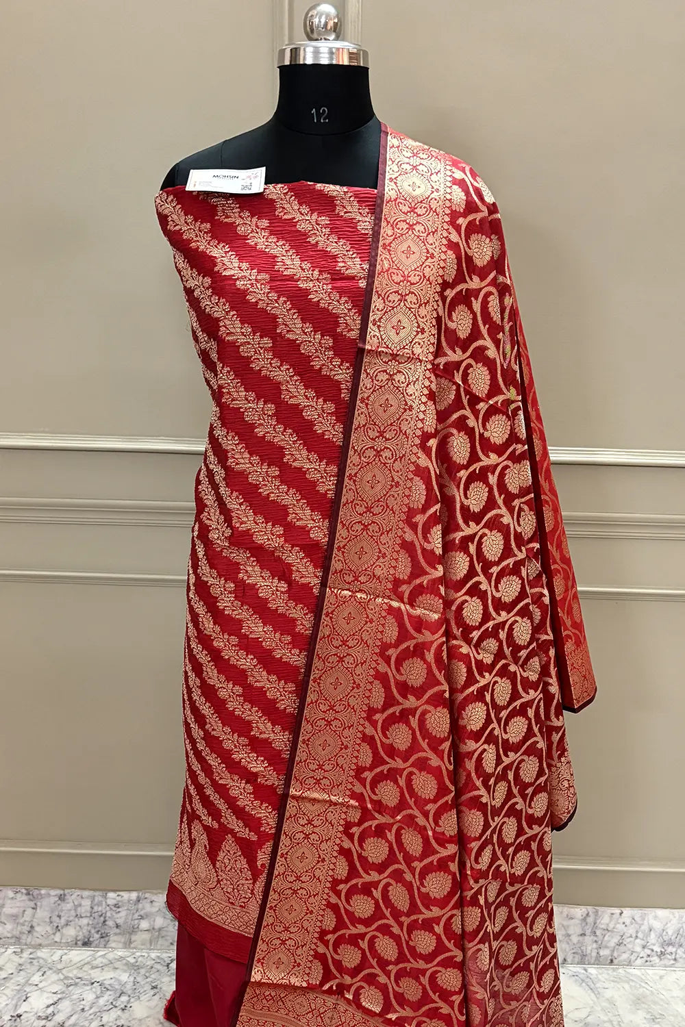 Maroon Crush Laheriya Banarasi Silk Suit