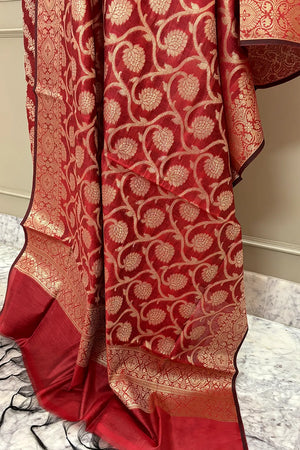 Maroon Crush Laheriya Banarasi Silk Suit