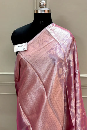 Baby Pink Golden Zari Tissue Silk Banarasi Saree