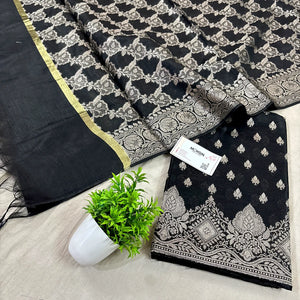 Black Golden Zari Banarasi Silk Suit