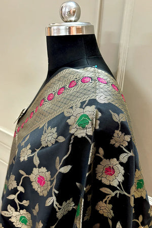 Black Meenakari Satin Silk Banarasi Dupatta