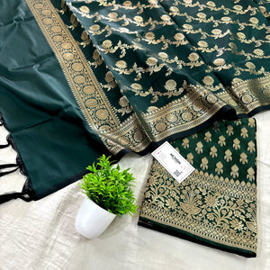 Bottle Green Rocket Buti Satin Silk Banarasi Suit