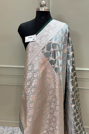 Bottle Green Scorpion Jaal Katan Silk Banarasi Saree