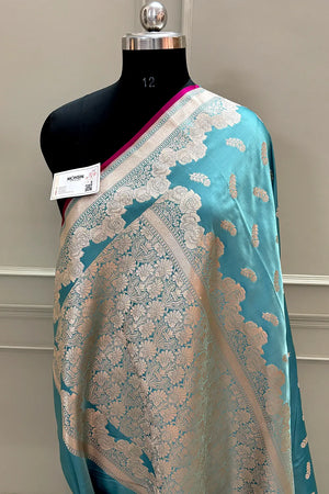 Firozi Kanak Buti Katan Silk Banarasi Saree