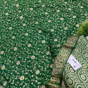 Green Murrah Jaal Stone Work Kimkhab Silk Banarasi Gharara