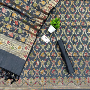 Grey Meenakari Katan Silk Banarasi Suit