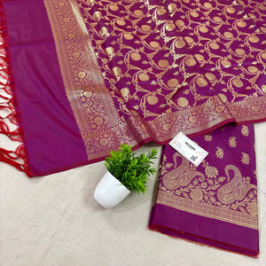 Magenta Godzilla Satin Silk Banarasi Suit