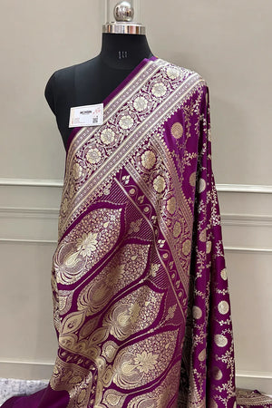 Magenta Pankhuri Jaal Katan Silk Banarasi Saree