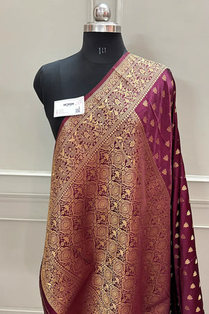 Maroon Golden Zari Katan Silk Banarasi Saree