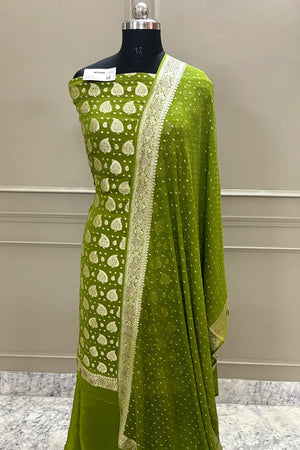 Mehendi Patta Siroski Stone Georgette Silk Banarasi Suit
