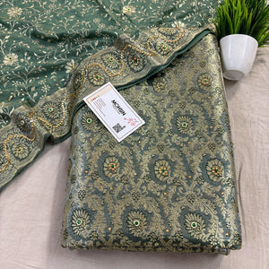 Mint Green Chiragha Jaal Stone Work Kimkhab Silk Banarasi Gharara
