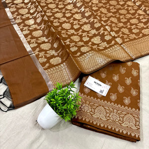 Mustard Chirag Buti Satin Silk Banarasi Suit