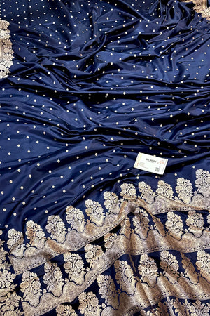 Navy Blue Hawahawai Buti Katan Silk Banarasi Saree