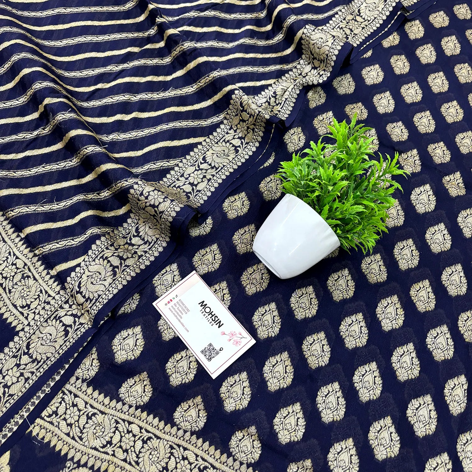 Navy Blue Jaguar Buti Georgette Silk Banarasi Suit