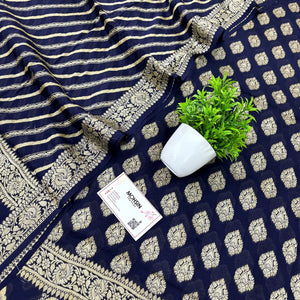 Navy Blue Jaguar Buti Georgette Silk Banarasi Suit