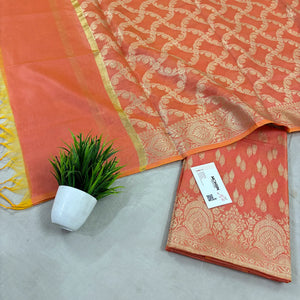 Peach Golden Zari Resham Silk Banarasi Suit