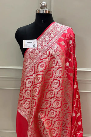 Peach Ropeway Jaal Katan Silk Banarasi Saree