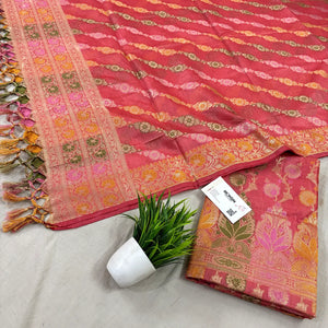 Peach Sindhuri Phool Resham Silk Banarasi Suit