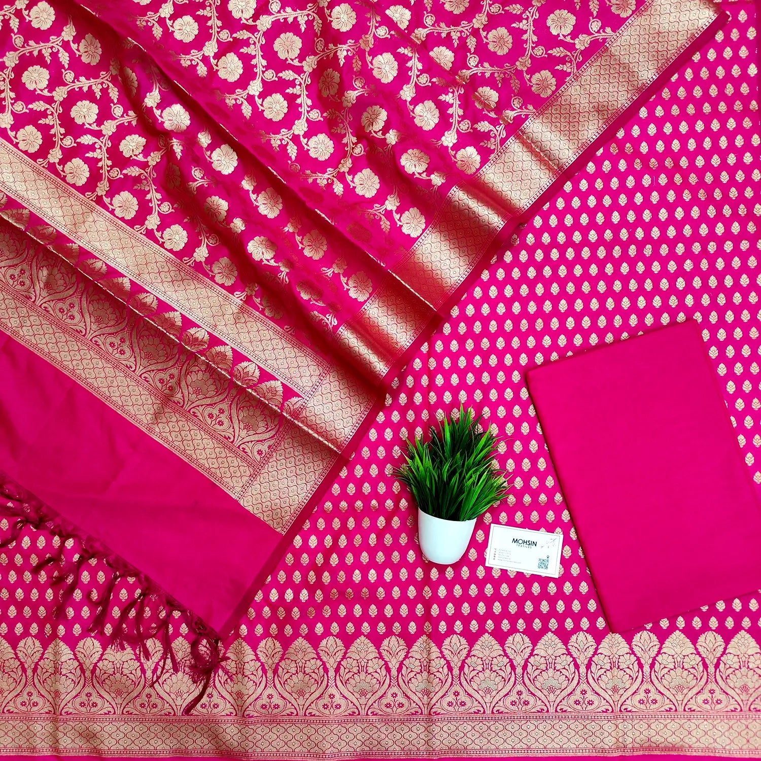 Pink Kalli Buti Katan Silk Banarasi Suit