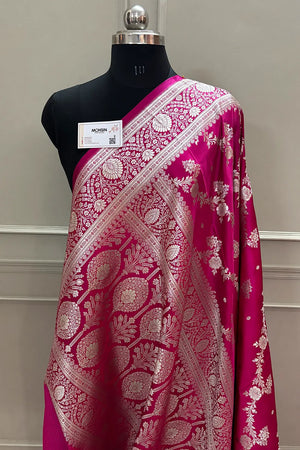 Pink Papakipari Katan Silk Banarasi Saree