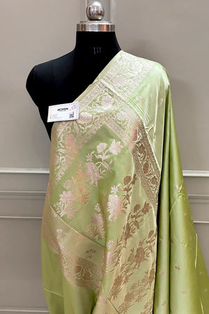 Pista Babu Buti Katan Silk Banarasi Saree