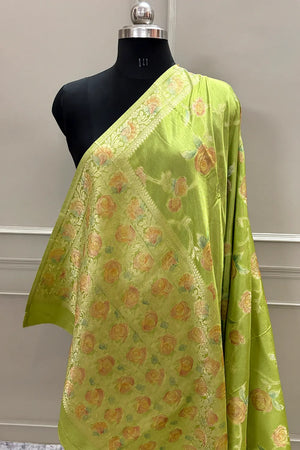 Pista Rosy Jaal Georgette Silk Banarasi Saree