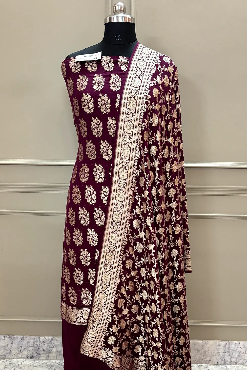 Purple Pure Georgette Silk Banarasi Suit