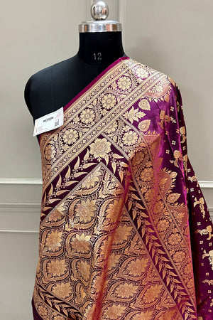 Purple Wine Victory Katan Silk Banarasi Saree