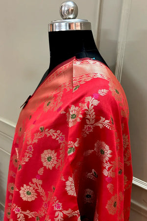 Red Meenakari Satin Silk Banarasi Dupatta