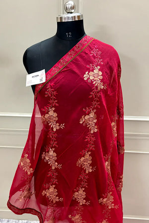 Red Embordiery Siroski Work Georgette Silk Saree