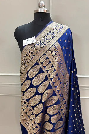 Royal Blue Golden Zari Katan Silk Banarasi Saree